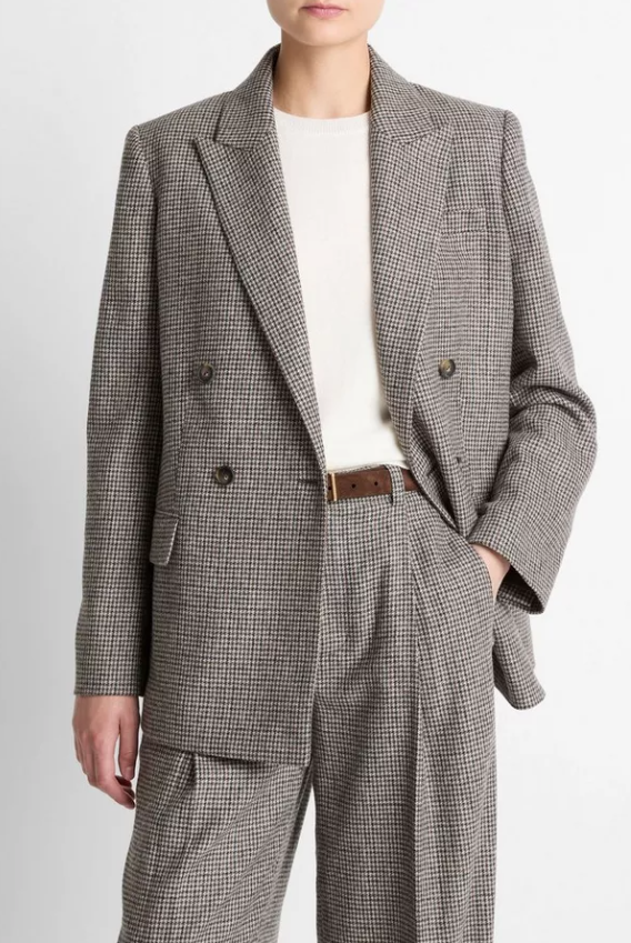 Double Breasted Blazer-Outerwear-Vince-Cacao Houndstooth-00-Mercantile Portland
