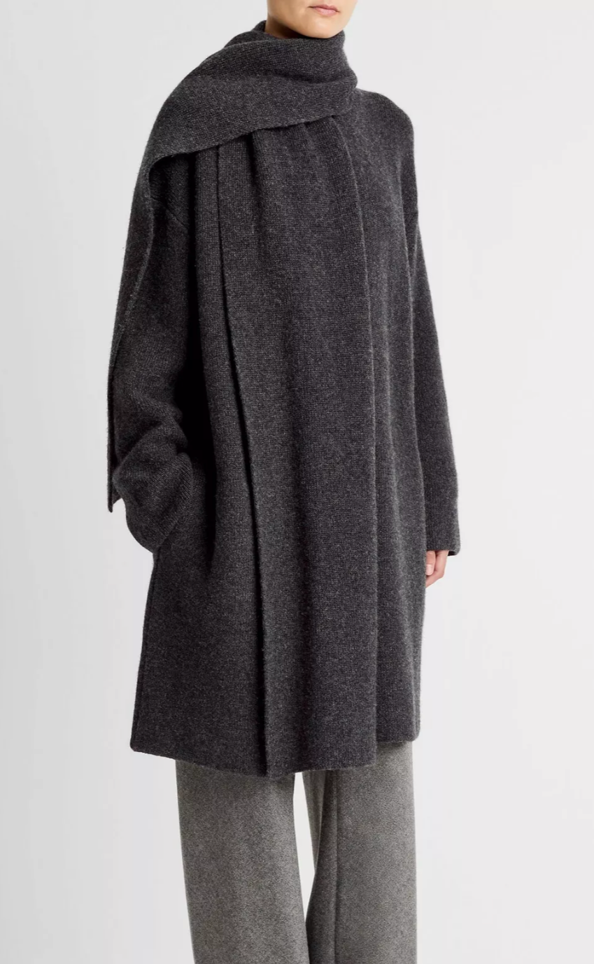 Draped Scarf Wool Blend Car Coat-Outerwear-Vince-Dark Heather Grey-XXS-Mercantile Portland