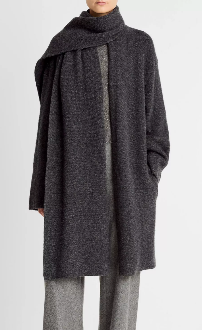 Draped Scarf Wool Blend Car Coat-Outerwear-Vince-Dark Heather Grey-XXS-Mercantile Portland