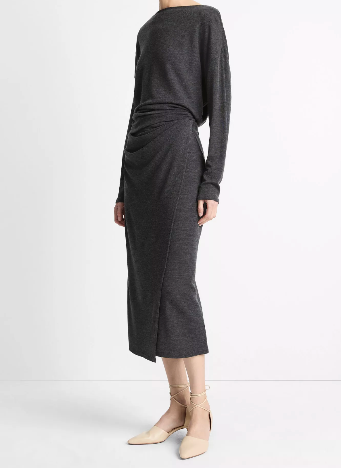 Draped Waist Wool Midi Skirt-Clothing-Vince-Dark Heather Grey-XXS-Mercantile Portland