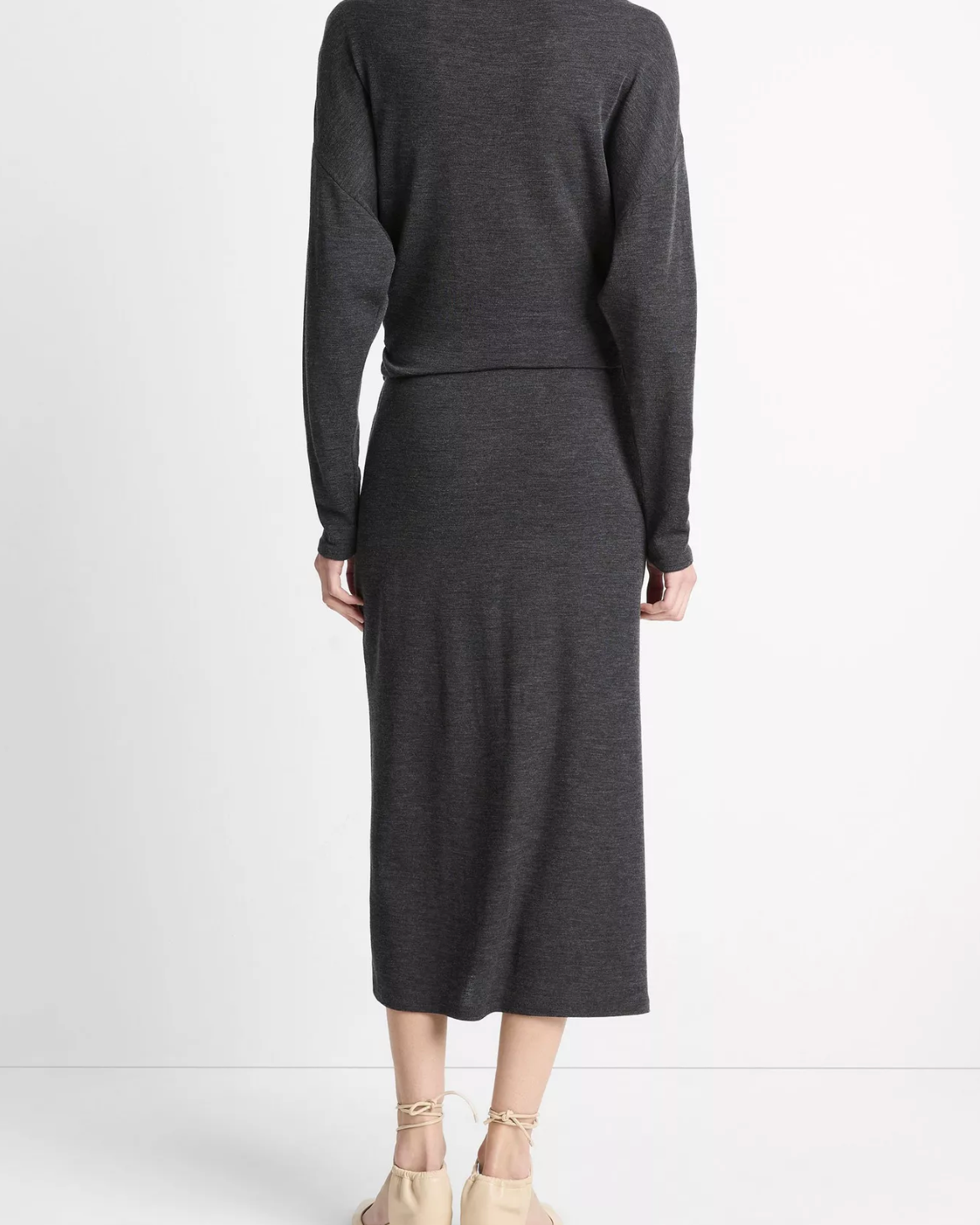 Draped Waist Wool Midi Skirt-Clothing-Vince-Dark Heather Grey-XXS-Mercantile Portland