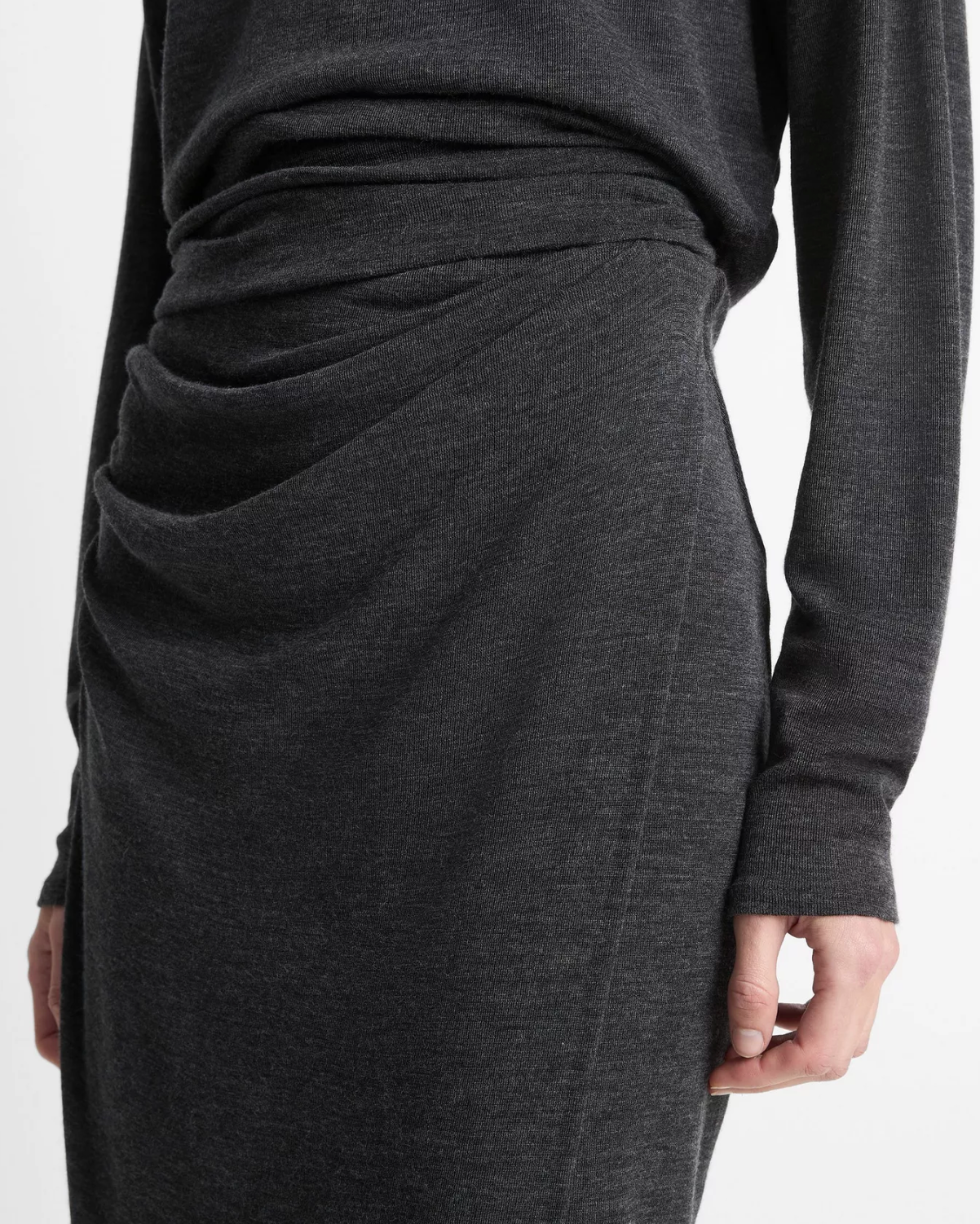 Draped Waist Wool Midi Skirt-Clothing-Vince-Dark Heather Grey-XXS-Mercantile Portland