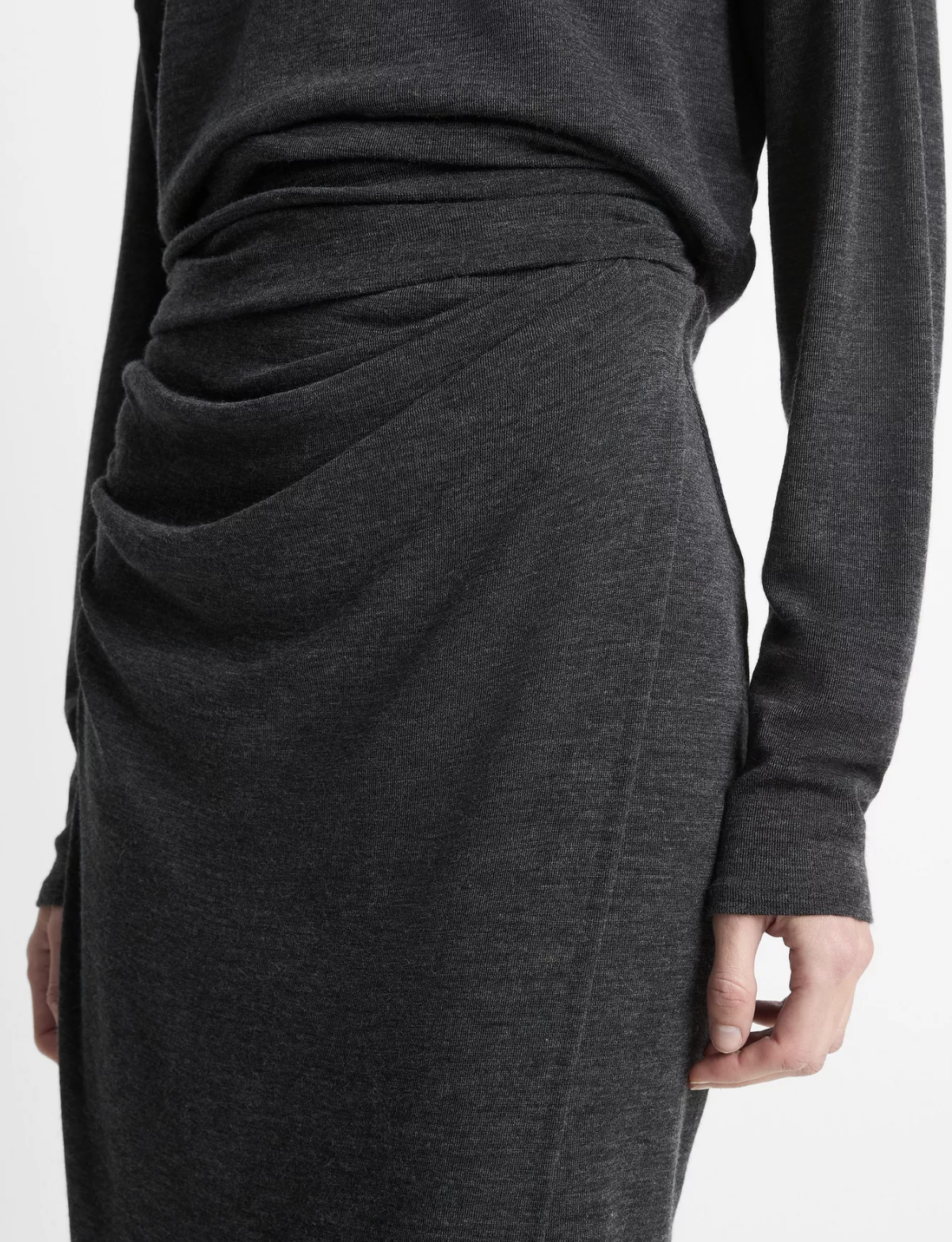 Draped Waist Wool Midi Skirt-Clothing-Vince-Dark Heather Grey-XXS-Mercantile Portland