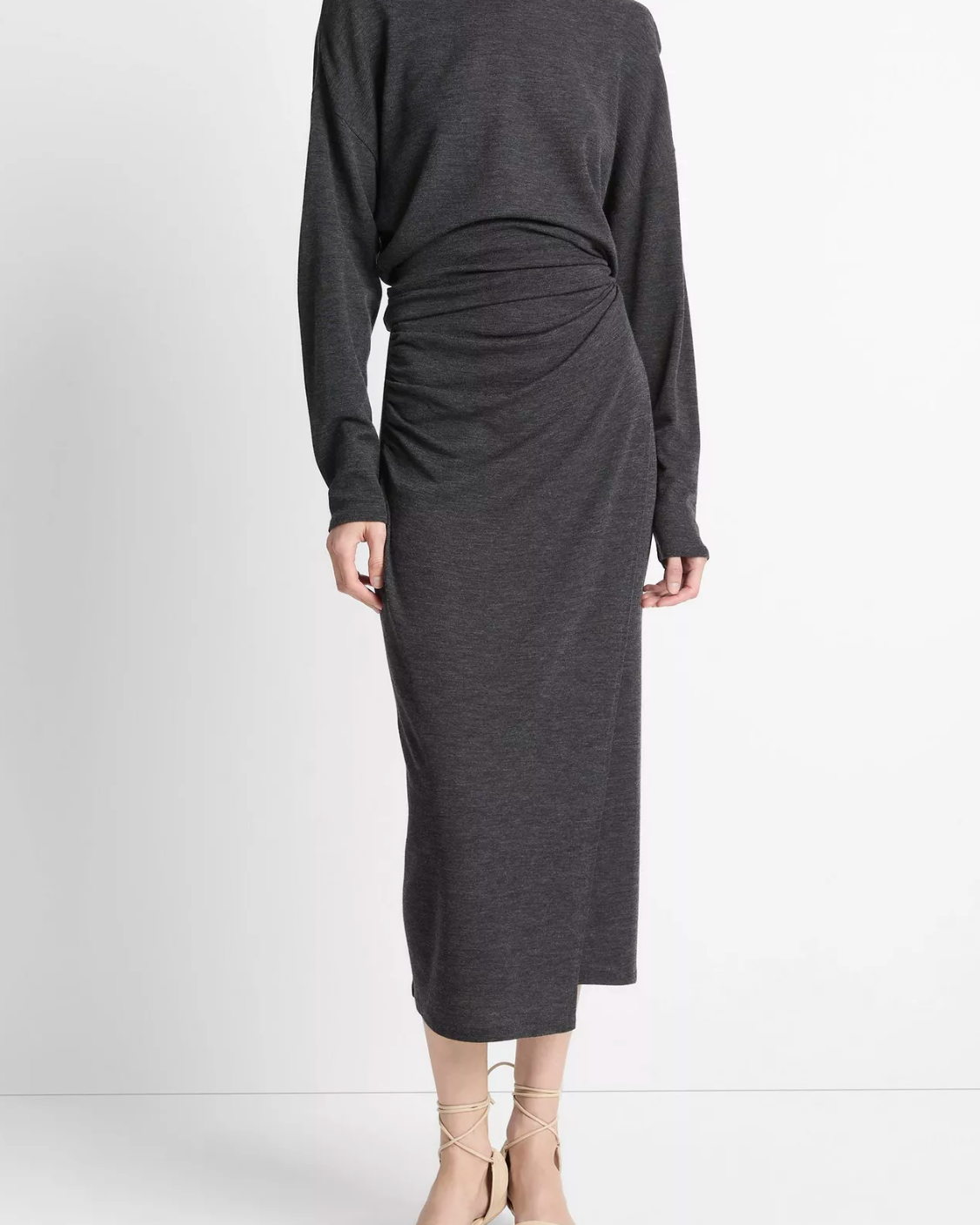 Draped Waist Wool Midi Skirt-Clothing-Vince-Dark Heather Grey-XXS-Mercantile Portland