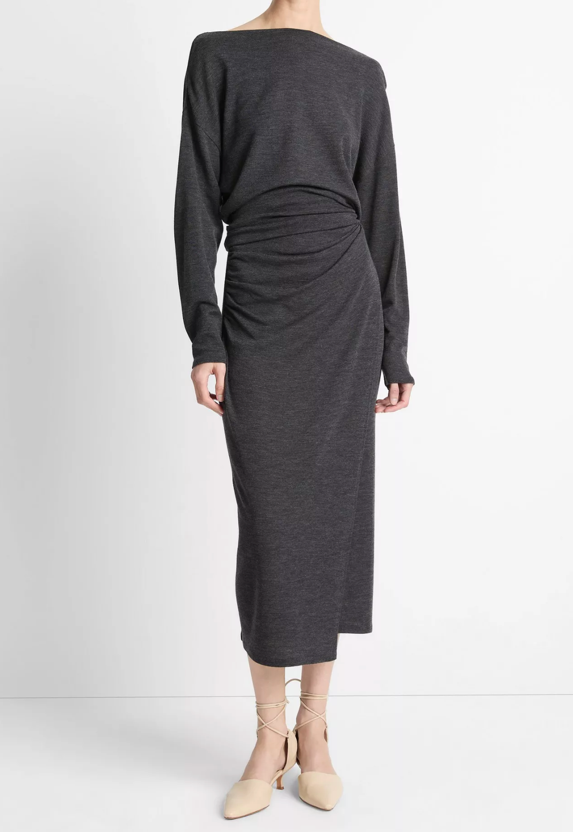 Draped Waist Wool Midi Skirt-Clothing-Vince-Dark Heather Grey-XXS-Mercantile Portland