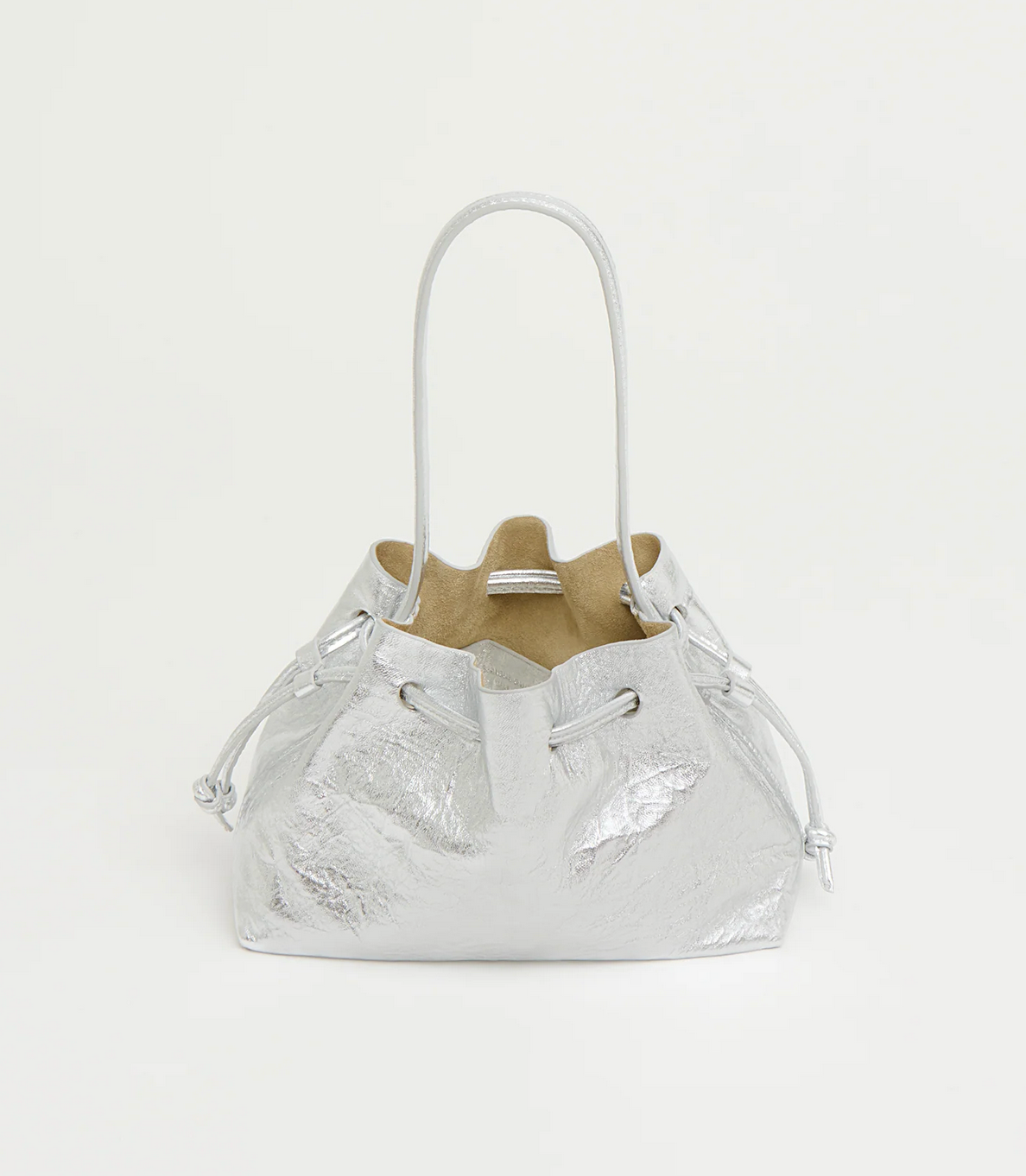 Drawstring Pouchette in Crinkled Silver-Handbags-Mansur Gavriel-Silver-OS-Mercantile Portland
