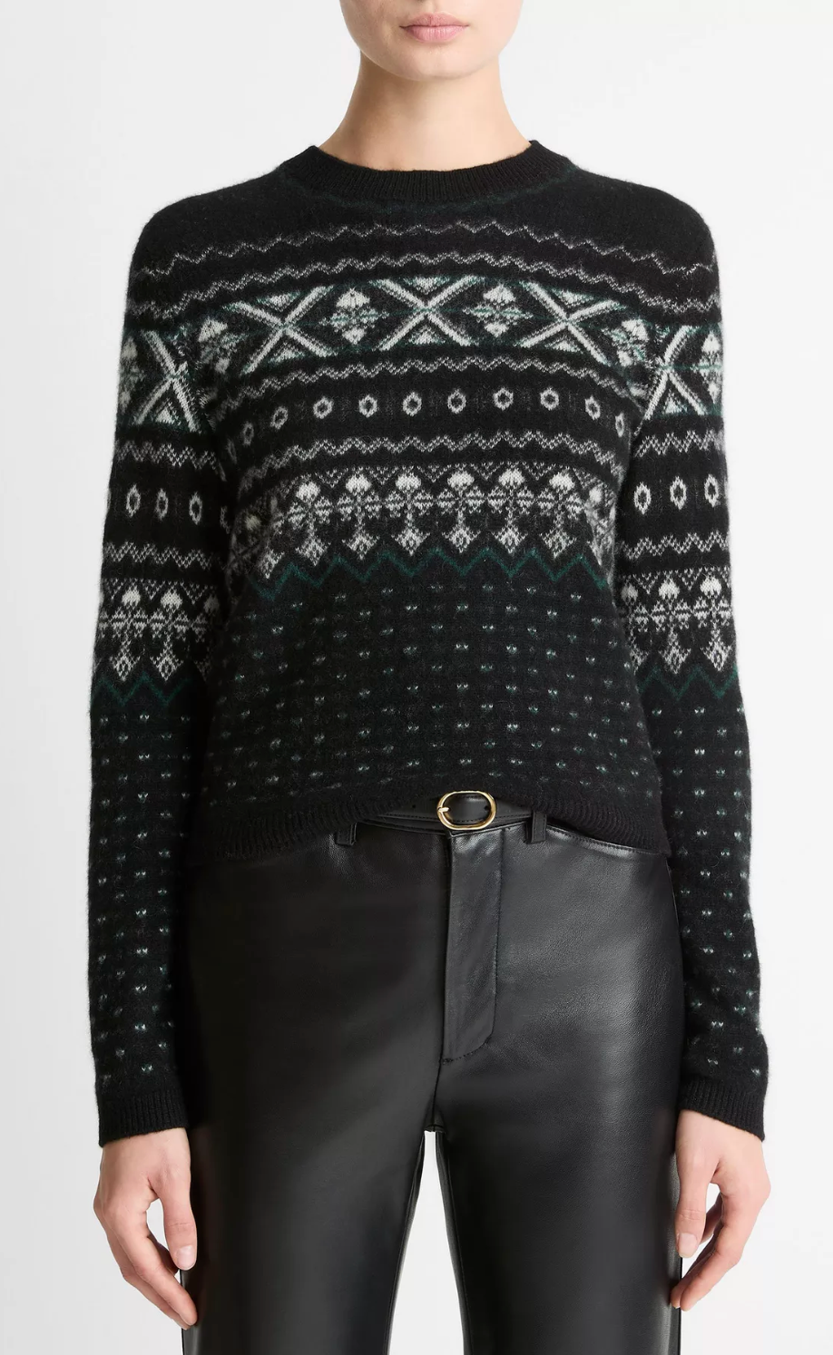 Fair Isle Plush Cashmere Sweater-Sweaters-Vince-XXS-Black White Combo-Mercantile Portland