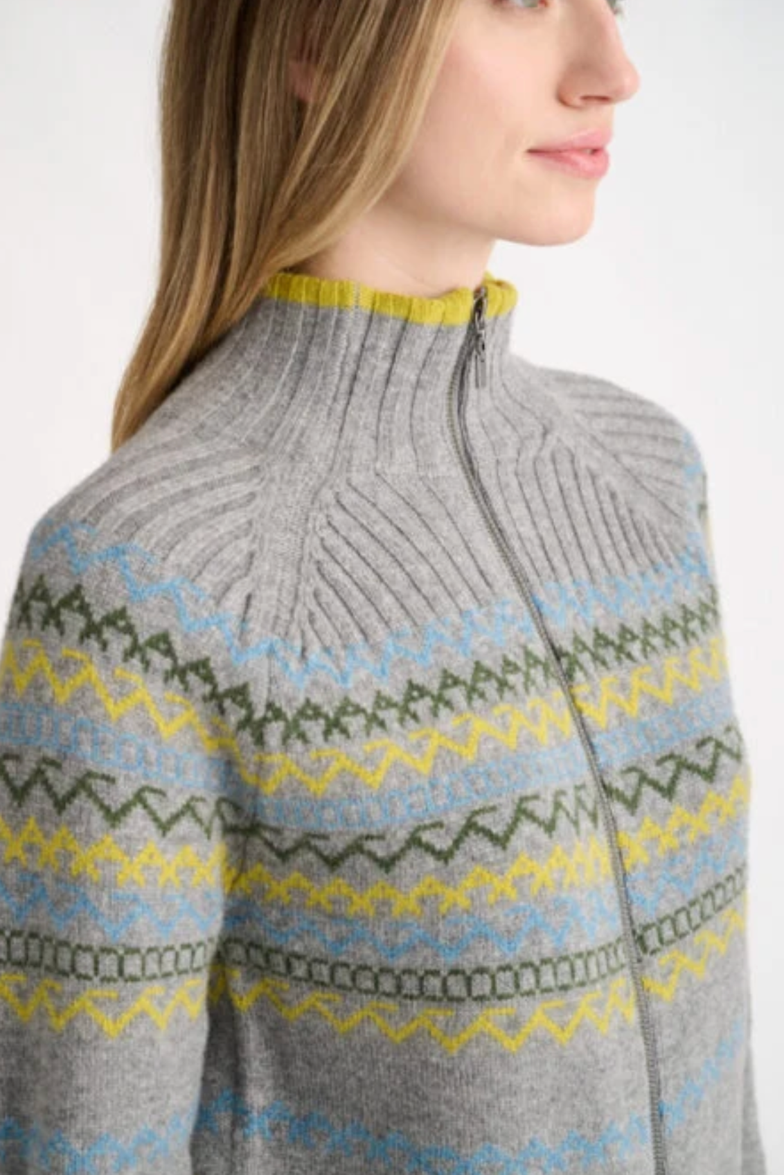 Fairisle Zip Mock Cardigan-Sweaters-KINROSS-Granite-XS-Mercantile Portland