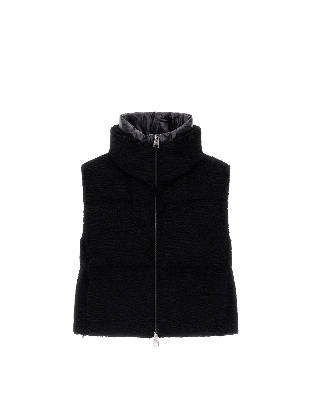 Faux Astrakhan Vest-Outerwear-Herno-Black-36-Mercantile Portland