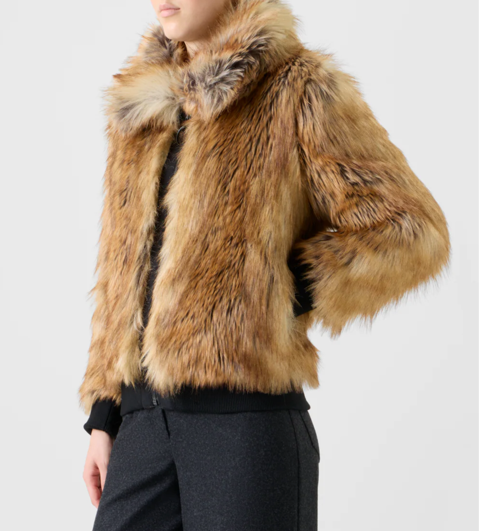 Faux Fur Bomber Jacket-Outerwear-Akris Punto-Camel Multicolor-0-Mercantile Portland