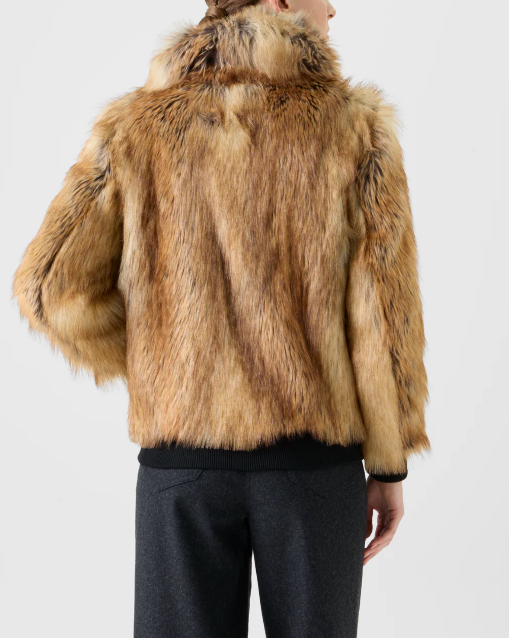 Faux Fur Bomber Jacket-Outerwear-Akris Punto-Camel Multicolor-0-Mercantile Portland
