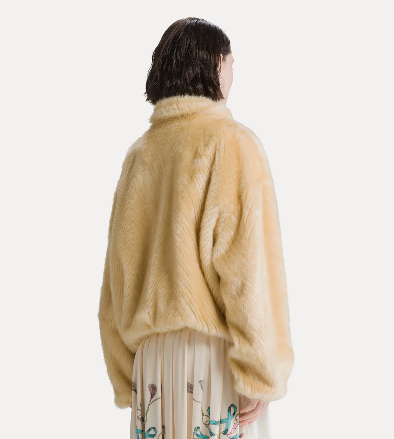 Faux fur bomber jacket with a chevron pattern platino-Jackets-Forte Forte-Nero-0-Mercantile Portland