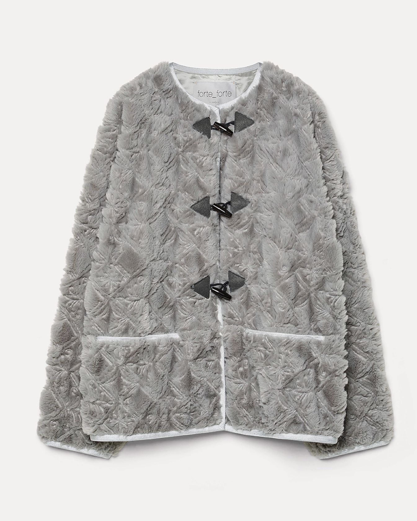 Faux Fur Jacket With Embroidered Toggle Fastenings-Clothing-Forte Forte-00-Pearl-Mercantile Portland