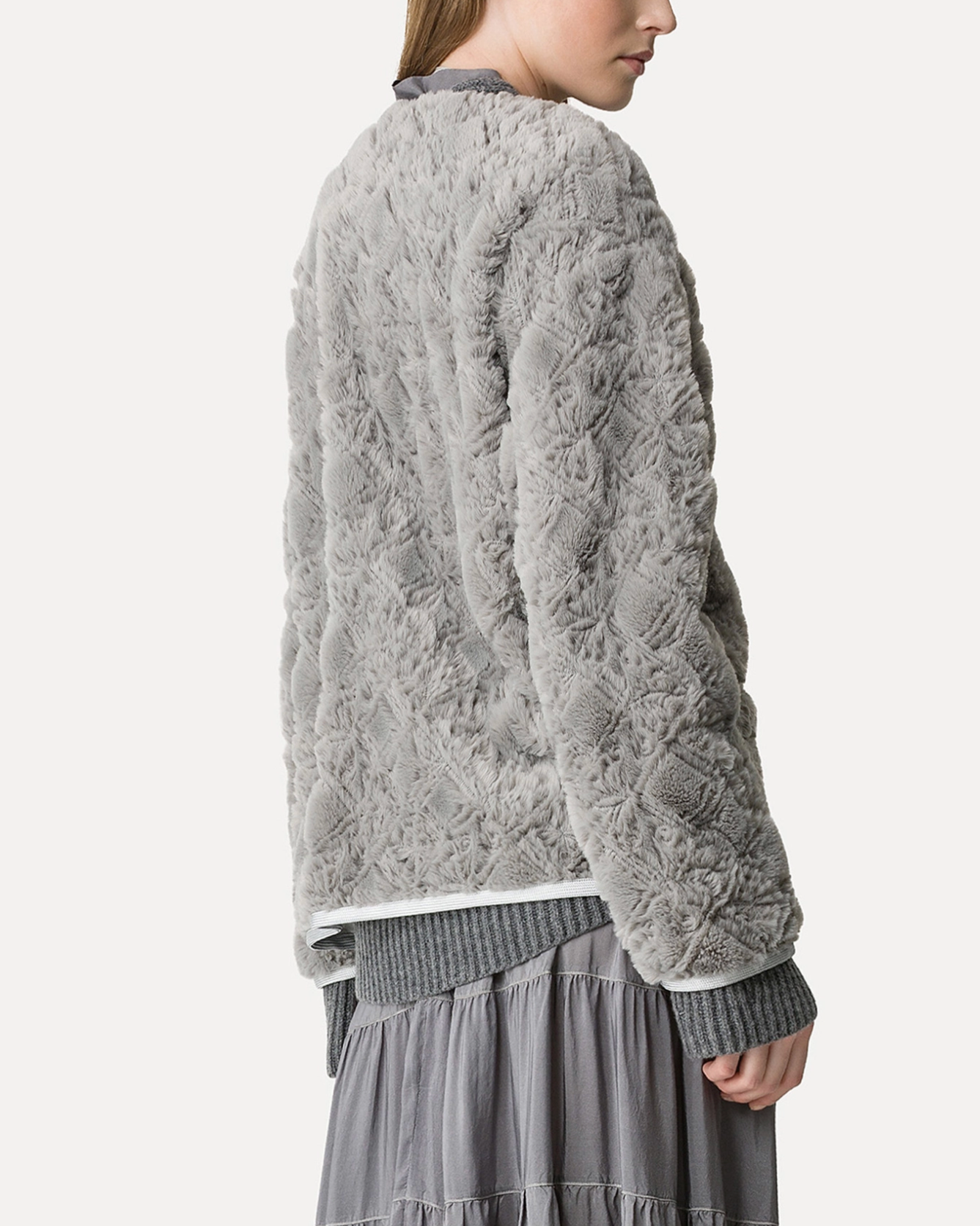 Faux Fur Jacket With Embroidered Toggle Fastenings-Clothing-Forte Forte-00-Pearl-Mercantile Portland