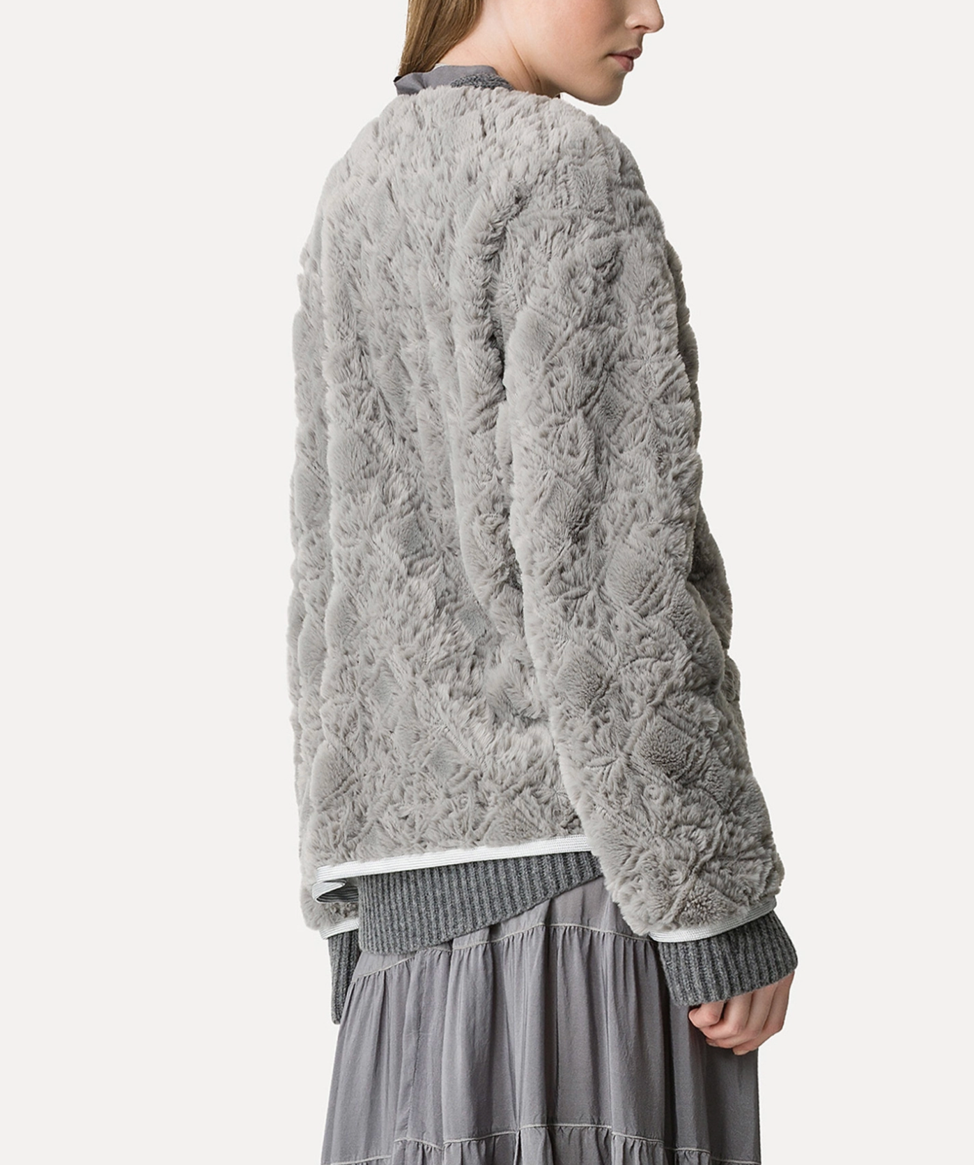 Faux Fur Jacket With Embroidered Toggle Fastenings-Clothing-Forte Forte-00-Pearl-Mercantile Portland