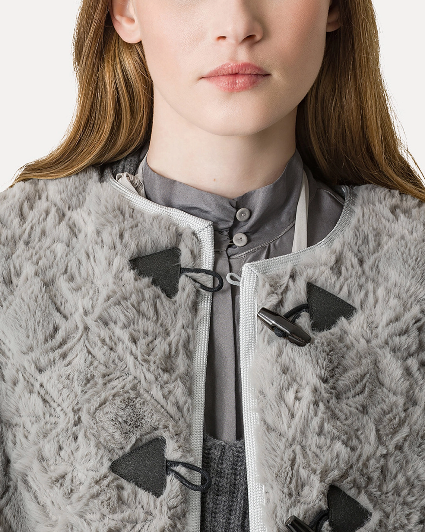 Faux Fur Jacket With Embroidered Toggle Fastenings-Clothing-Forte Forte-00-Pearl-Mercantile Portland