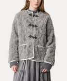 Faux Fur Jacket With Embroidered Toggle Fastenings-Clothing-Forte Forte-00-Pearl-Mercantile Portland