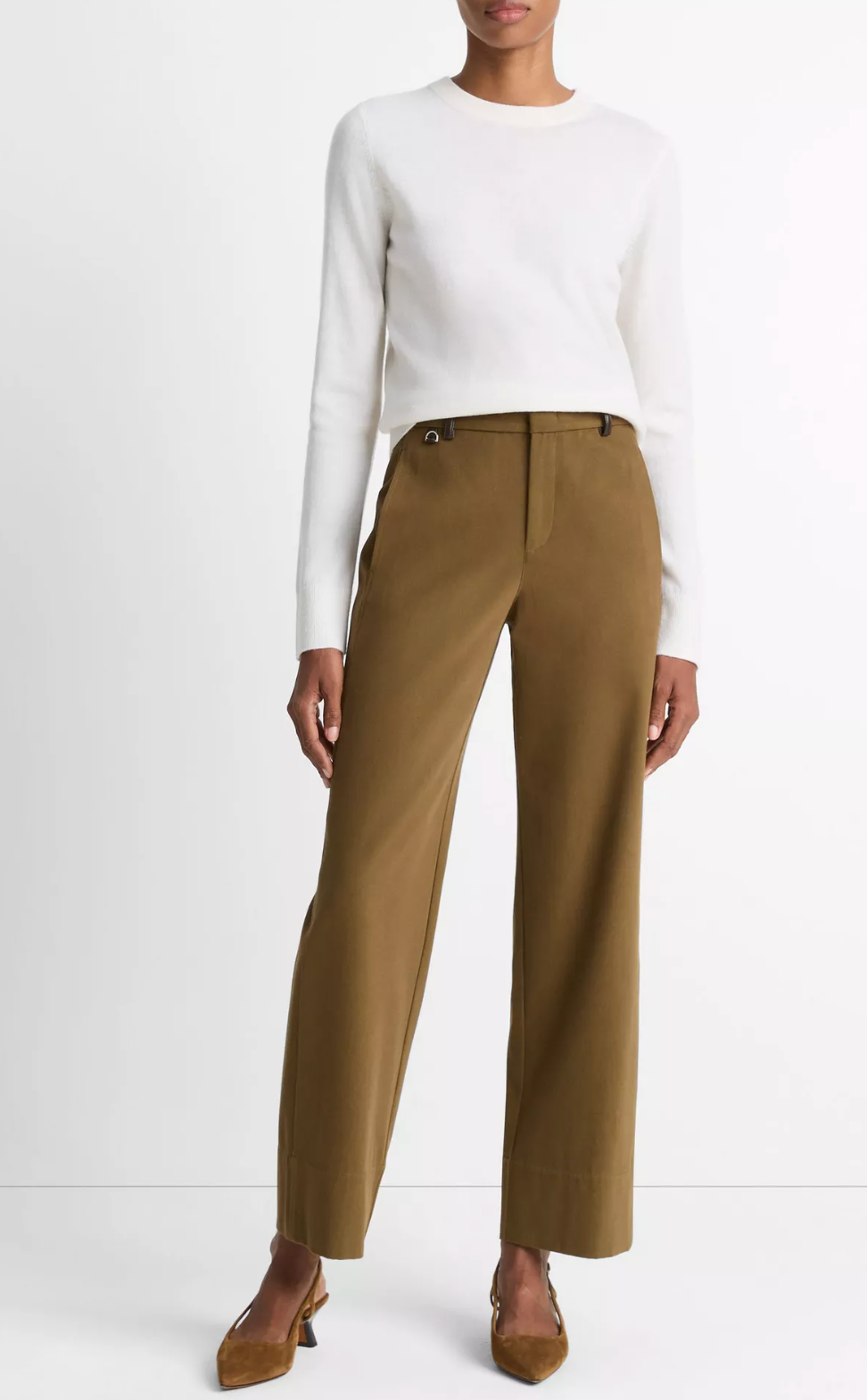 Faux Leather Trim Italian Cotton Straight Leg Pant-Pants-Vince-00-Olive Grove-Mercantile Portland