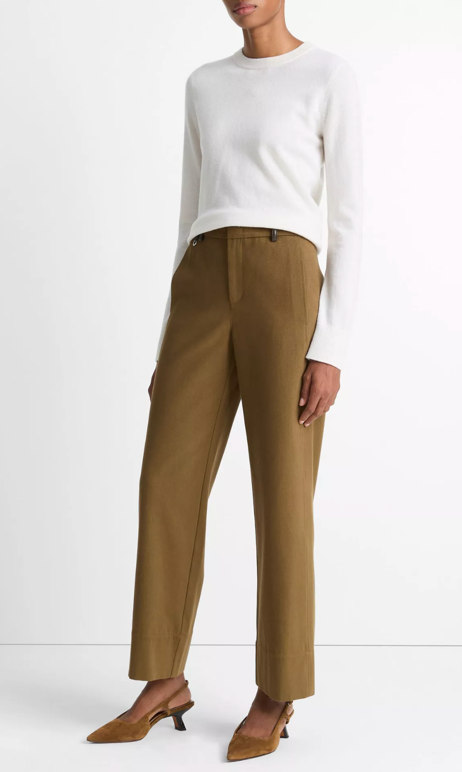 Faux Leather Trim Italian Cotton Straight Leg Pant-Pants-Vince-00-Olive Grove-Mercantile Portland