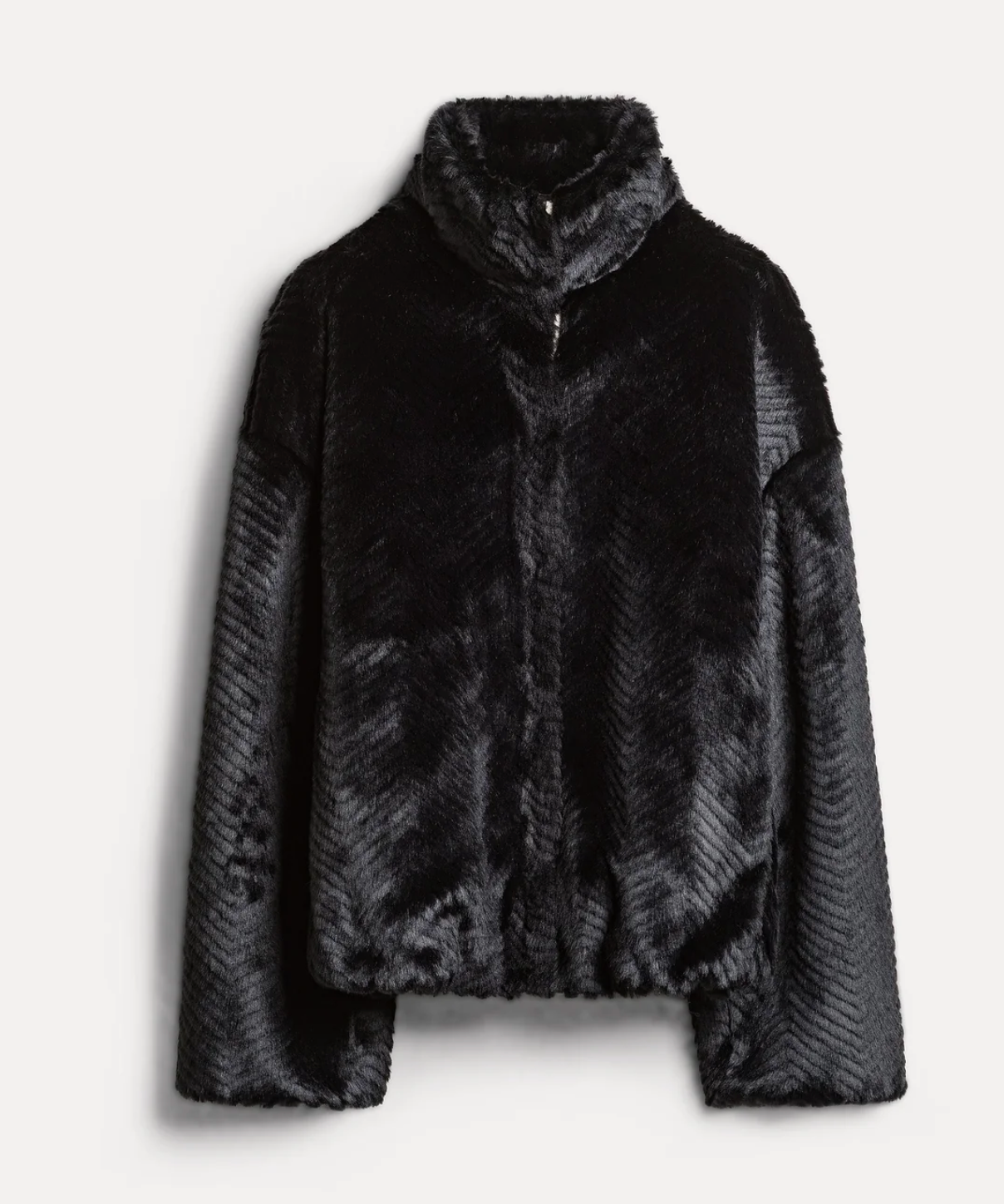 faux fur bomber jacket chevron pattern platino forte forte nero at Mercantile Portland