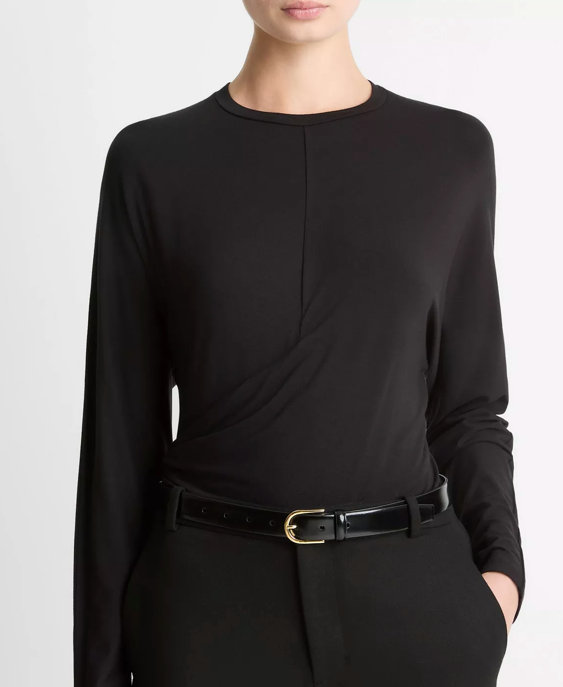 Fixed-Drape Long Sleeve T-Shirt-T-Shirts-Vince-Black-XS-Mercantile Portland