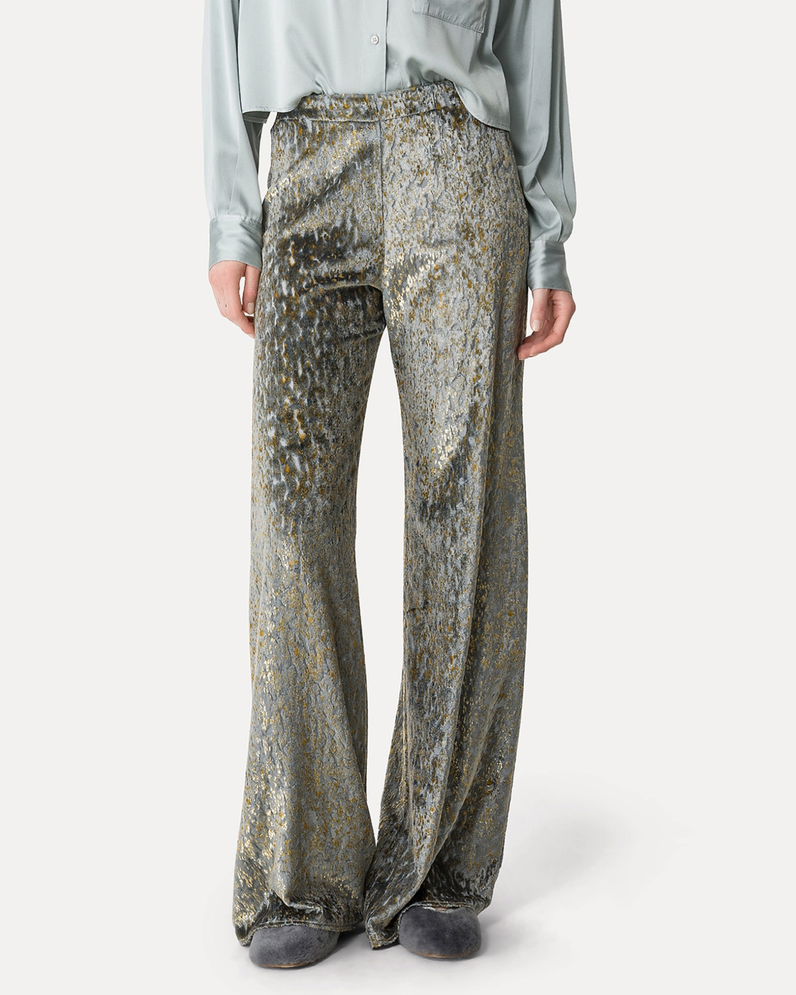 Flared Silk Velvet Trousers-Clothing-Forte Forte-Stone-00-Mercantile Portland