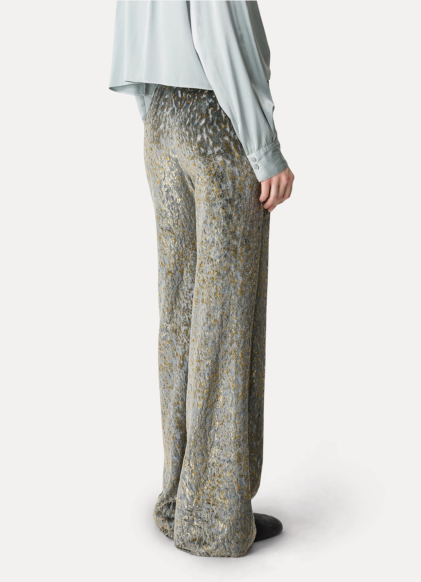 Flared Silk Velvet Trousers-Pants-Forte Forte-Stone-00-Mercantile Portland