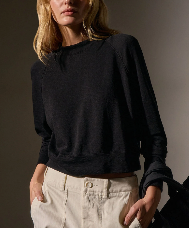 French Terry Cropped Mock Neck-Tops-James Perse-Black-1-Mercantile Portland