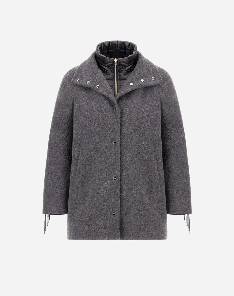 Fringed Alpaca Jacket with Quilted Bib-Outerwear-Herno-IRON-36-Mercantile Portland