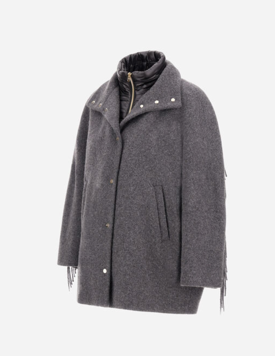 Fringed Alpaca Jacket with Quilted Bib-Outerwear-Herno-IRON-36-Mercantile Portland
