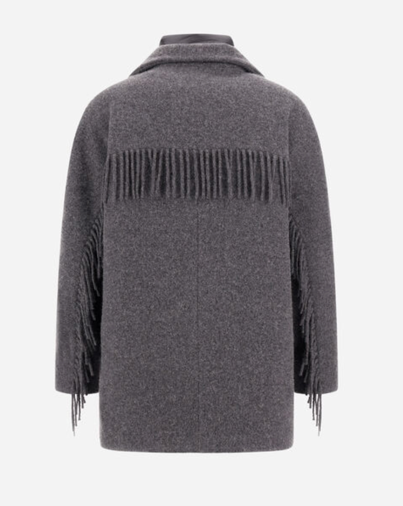 Fringed Alpaca Jacket with Quilted Bib-Outerwear-Herno-IRON-36-Mercantile Portland