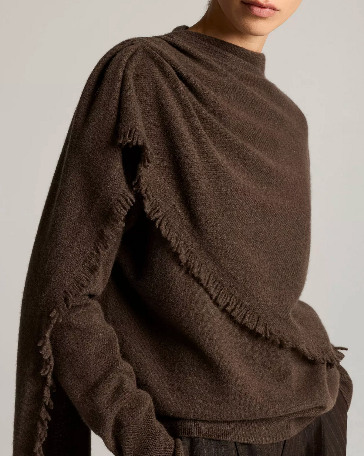 Fringed Draped-Shawl Sweater in Pinewood-Sweaters-Vince-Pinewood-XXS-Mercantile Portland