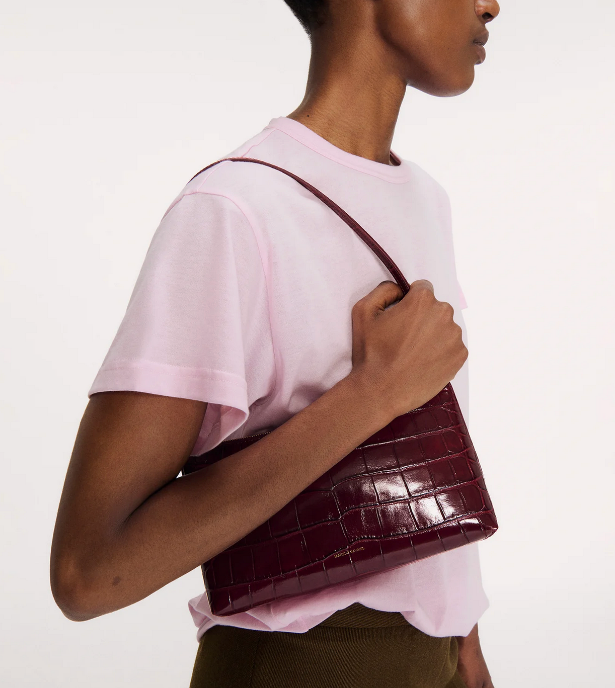 Gaia Shoulder Bag in Oxblood-Handbags-Mansur Gavriel-Oxblood Croc-OS-Mercantile Portland