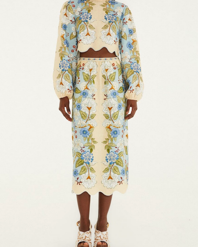 Garden Scarf Linen Blouse-Tops-Farm Rio-Cream / Blue-XS-Mercantile Portland