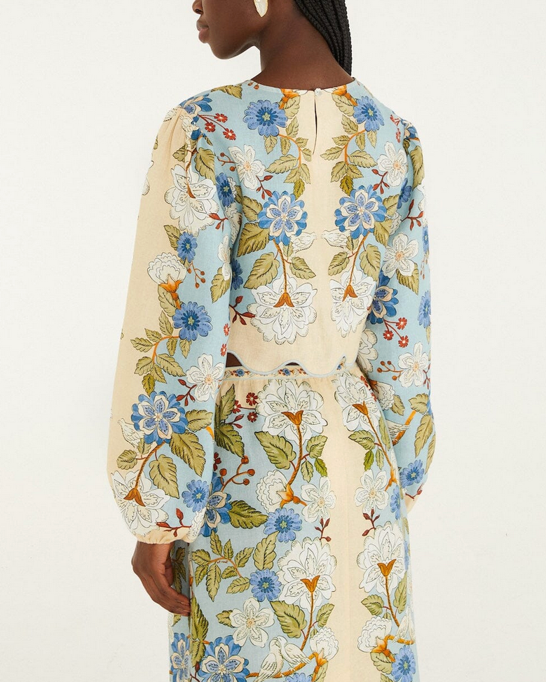 Garden Scarf Linen Blouse-Tops-Farm Rio-Cream / Blue-XS-Mercantile Portland