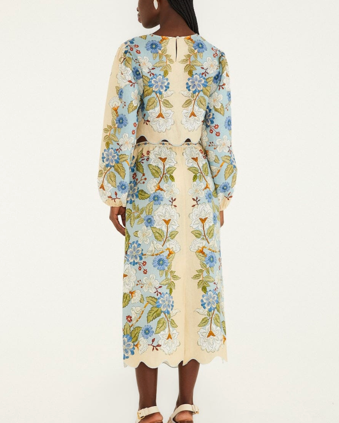 Garden Scarf Midi Skirt-Skirts and Shorts-Farm Rio-Cream / Blue-XS-Mercantile Portland