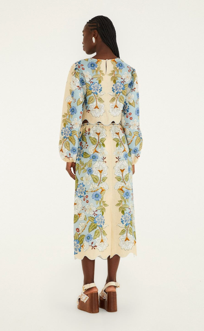 Garden Scarf Midi Skirt-Skirts and Shorts-Farm Rio-Cream / Blue-XS-Mercantile Portland