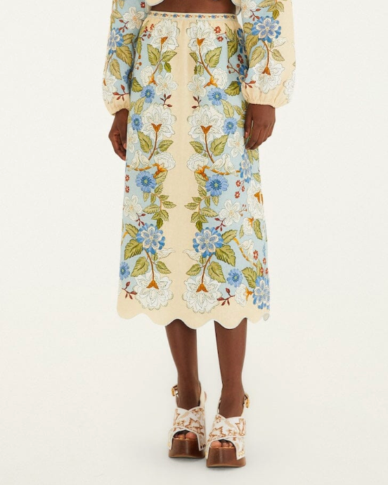 Garden Scarf Midi Skirt-Skirts and Shorts-Farm Rio-Cream / Blue-XS-Mercantile Portland