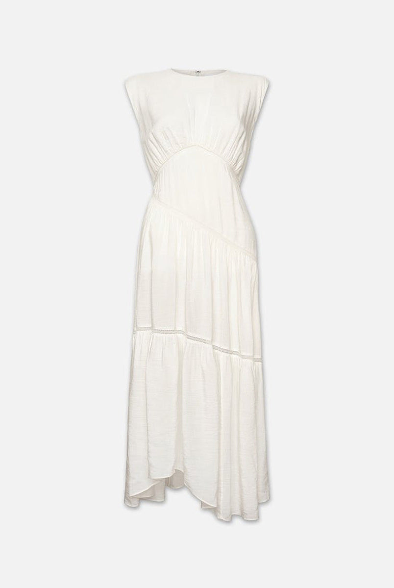 Gathered Seam Lace Inset Dress-Dresses-Frame-White-XXS-Mercantile Portland