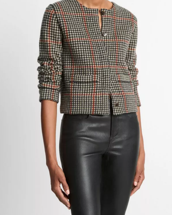 Glen Plaid Cardigan Jacket-Clothing-Vince-Cobblestone Black Combo-XXS-Mercantile Portland