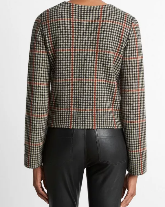 Glen Plaid Cardigan Jacket-Clothing-Vince-Cobblestone Black Combo-XXS-Mercantile Portland