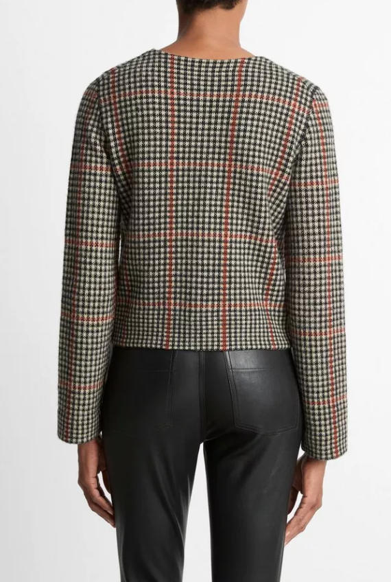 Glen Plaid Cardigan Jacket-Clothing-Vince-Cobblestone Black Combo-XXS-Mercantile Portland