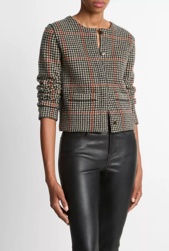 Glen Plaid Cardigan Jacket-Jackets-Vince-Cobblestone Black Combo-XXS-Mercantile Portland