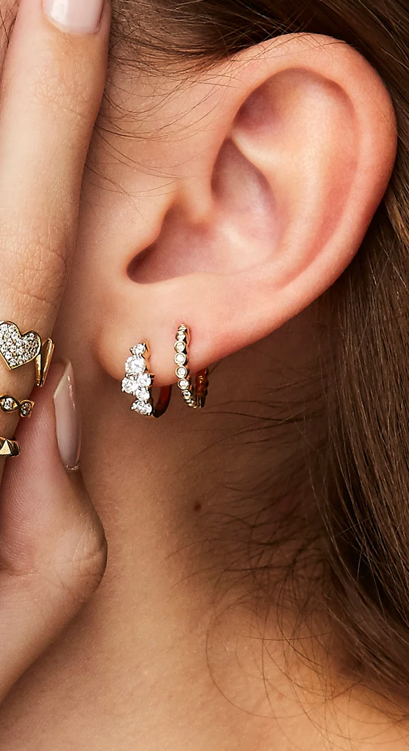 Gold & Bezel Diamond Huggie Earrings-Jewelry-Sydney Evan-Yellow Gold-OS-Mercantile Portland