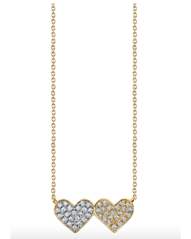 Gold & Diamond Double Heart Necklace-Jewelry-Sydney Evan-Yellow Gold-OS-Mercantile Portland