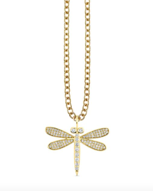 Gold & Diamond Large Dragonfly Charm Necklace-Jewelry-Sydney Evan-Yellow Gold-OS-Mercantile Portland