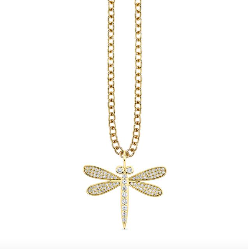 Gold & Diamond Large Dragonfly Charm Necklace-Jewelry-Sydney Evan-Yellow Gold-OS-Mercantile Portland