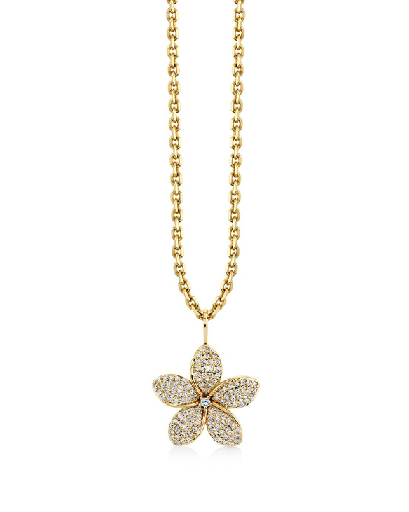 Gold & Diamond Large Plumeria Charm Necklace-Jewelry-Sydney Evan-Yellow Gold-OS-Mercantile Portland