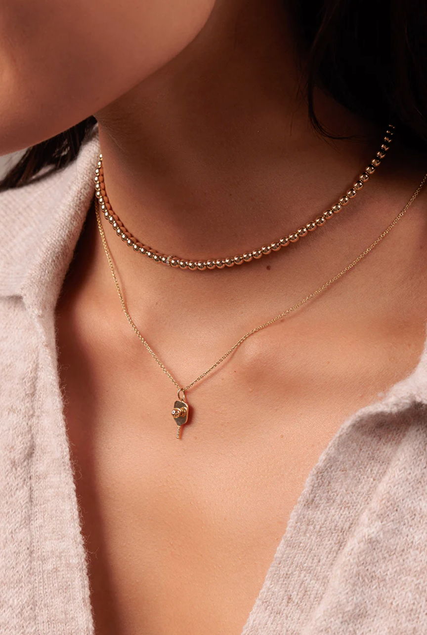 Gold & Diamond Pickleball Necklace-Jewelry-Sydney Evan-Yellow Gold-OS-Mercantile Portland