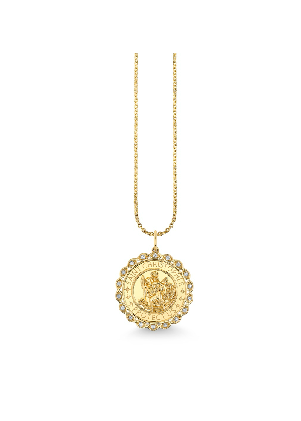 Gold & Diamond Saint Christopher Coin Necklace-Jewelry-Sydney Evan-Yellow Gold-OS-Mercantile Portland